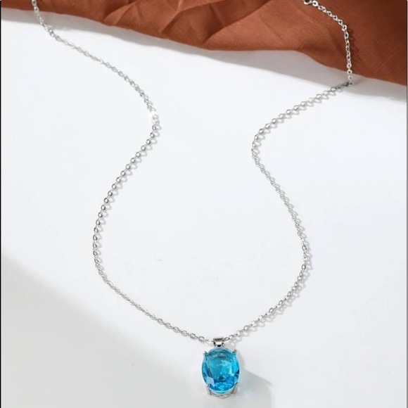 Sterling Silver Blue Topaz Pendant Charm Necklace - Picture 4 of 6